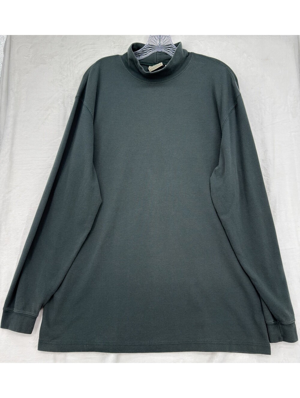 Vintage LL Bean XL Tall Mens Mock Neck Knit Shirt Green Long Sleeve